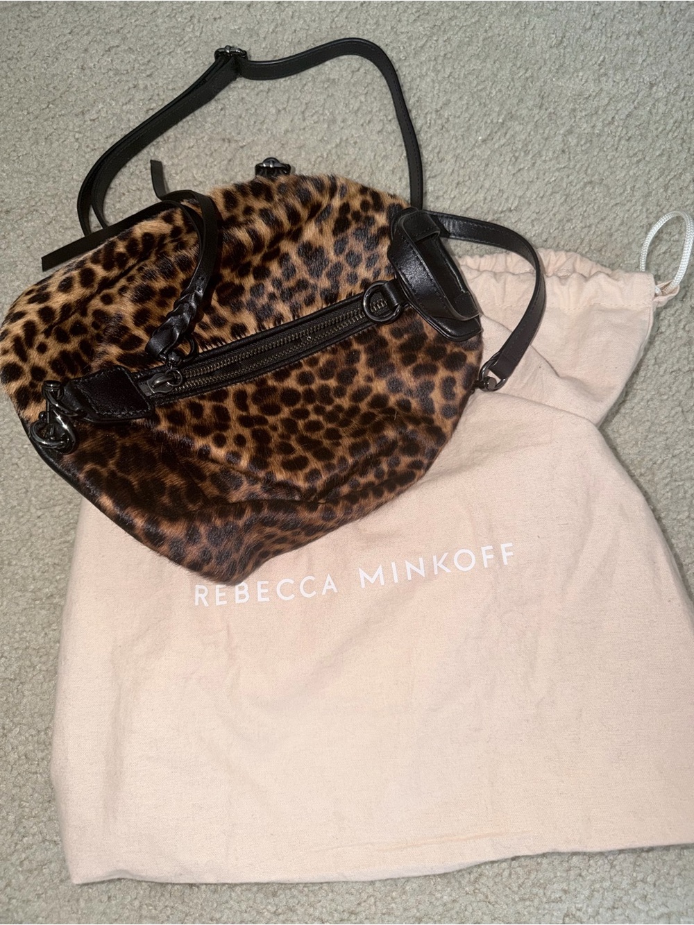 Rebecca Minkoff Leopard Print Small backpack faux fur Black & Brown